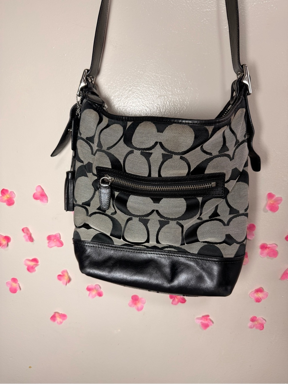 Coach Black and Gray Signature Canvas Crossbody